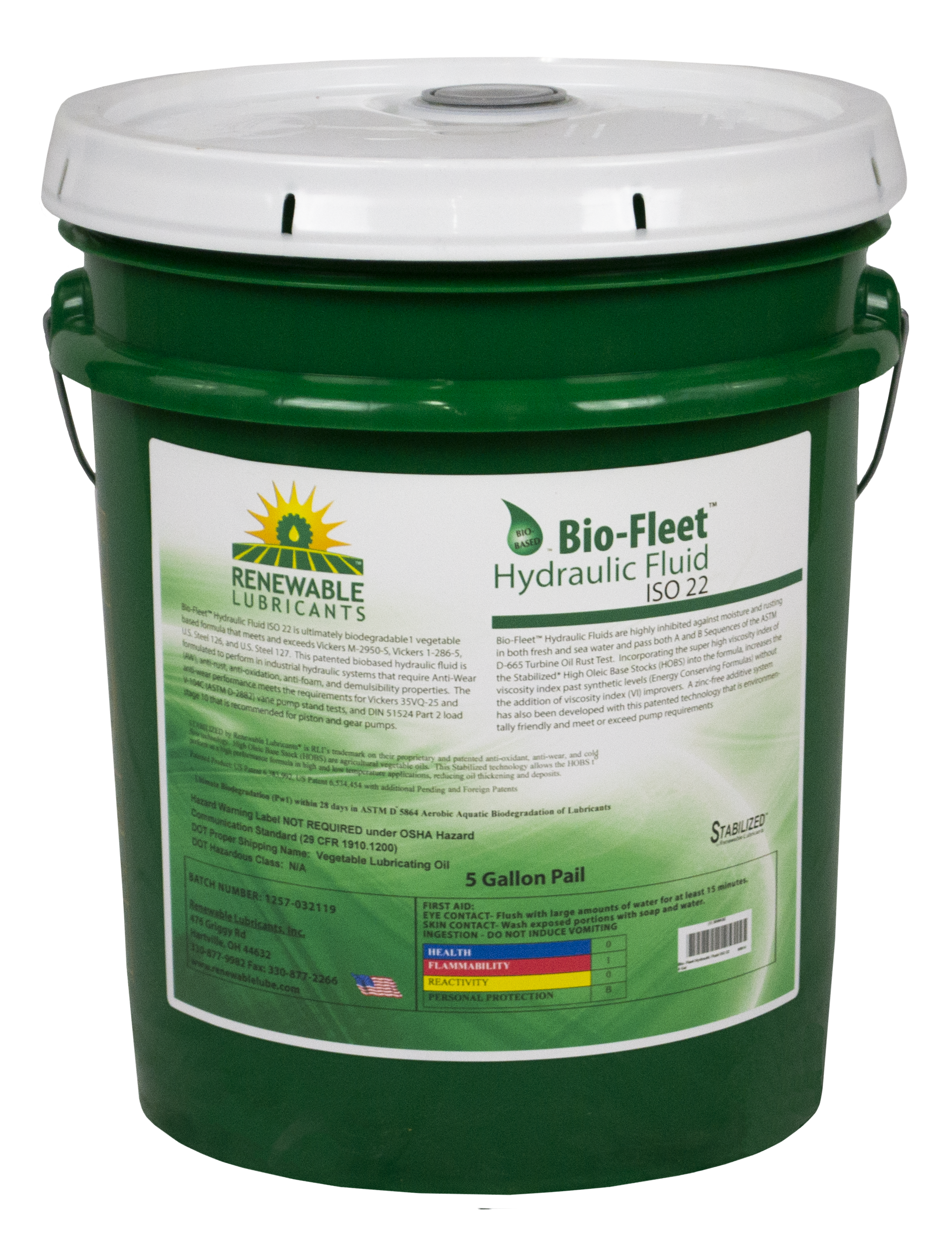 80814 Bio Fleet Hydraulic Fluid ISO 22 5 Gal Pail