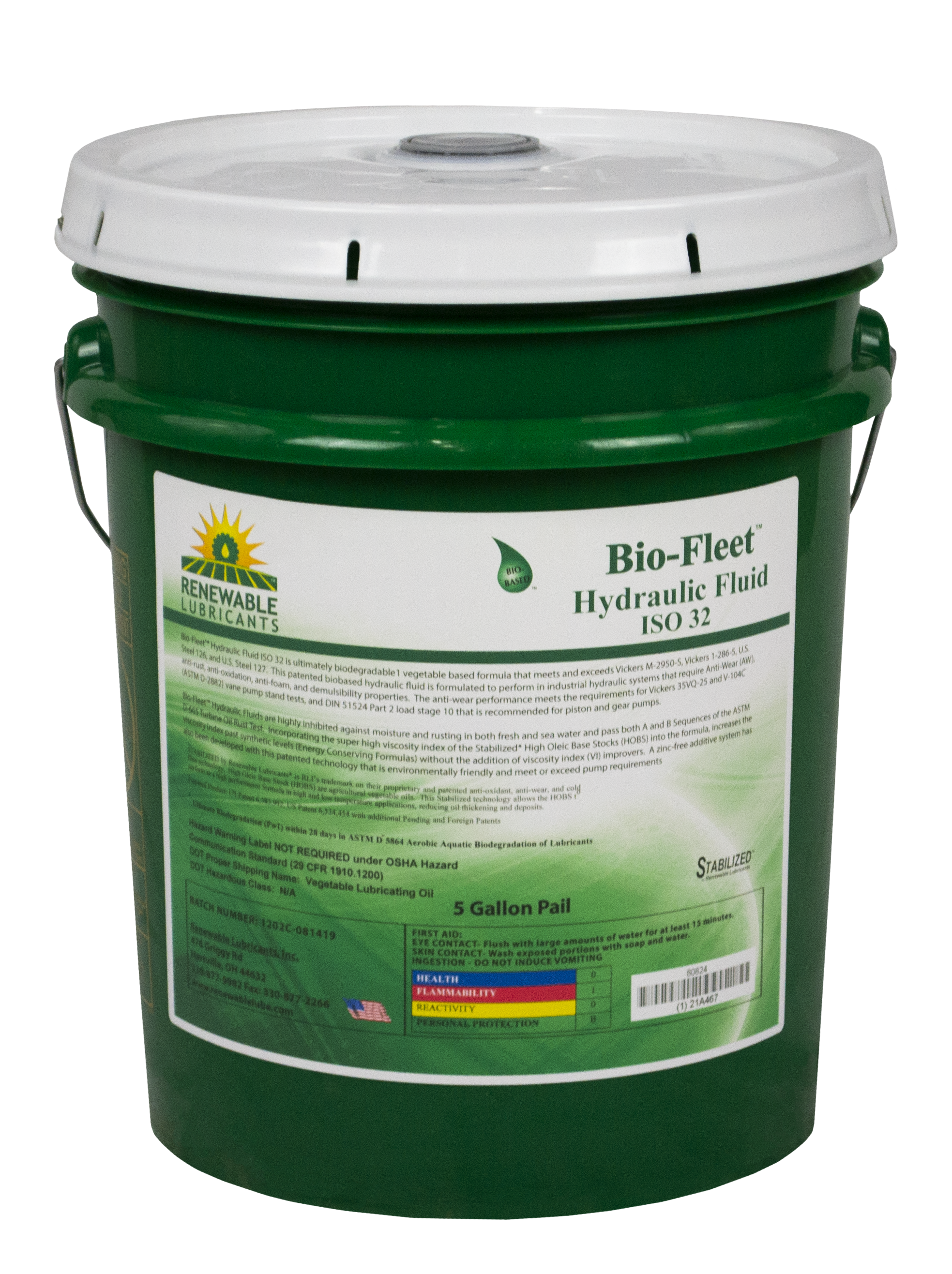 80824 Bio Fleet Hydraulic Fluid ISO 32 5 Gal Pail