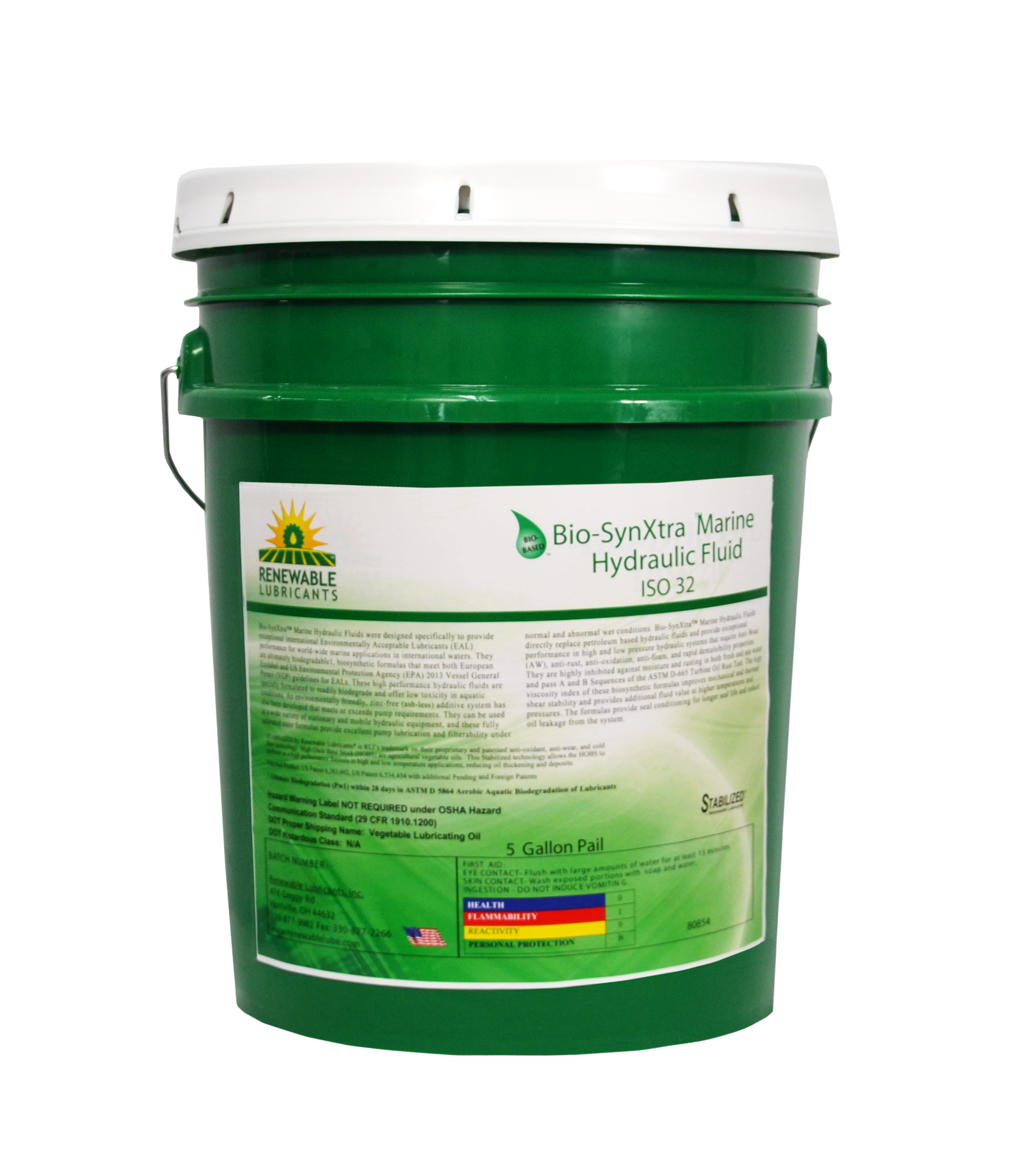 80854 Bio Syn Xtra Marine Hydraulic Fluid HEES ISO 32 5 Gallon Pail