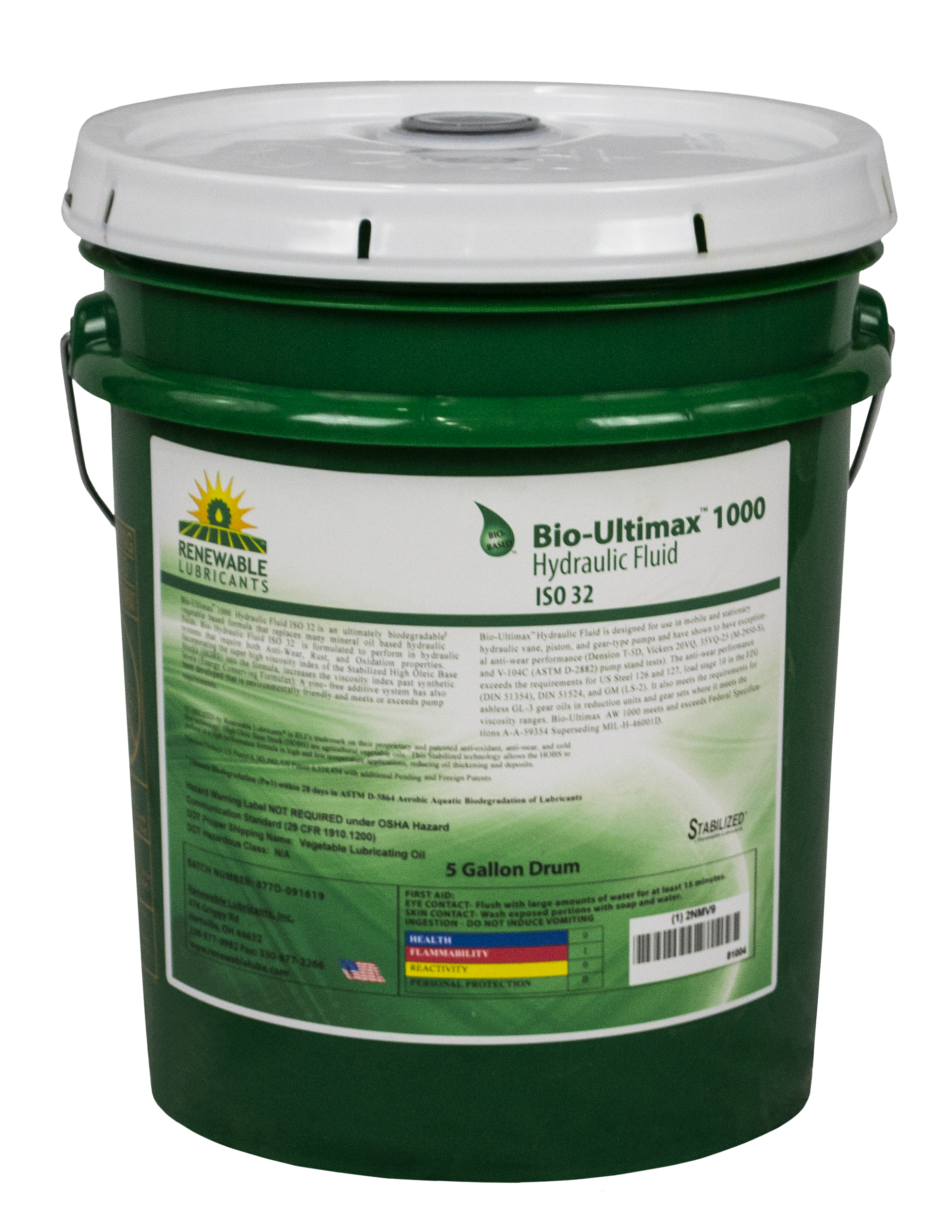 81004 Bio Ultimax 1000 Hydraulic Fluids ISO 32 5 Gal Pail