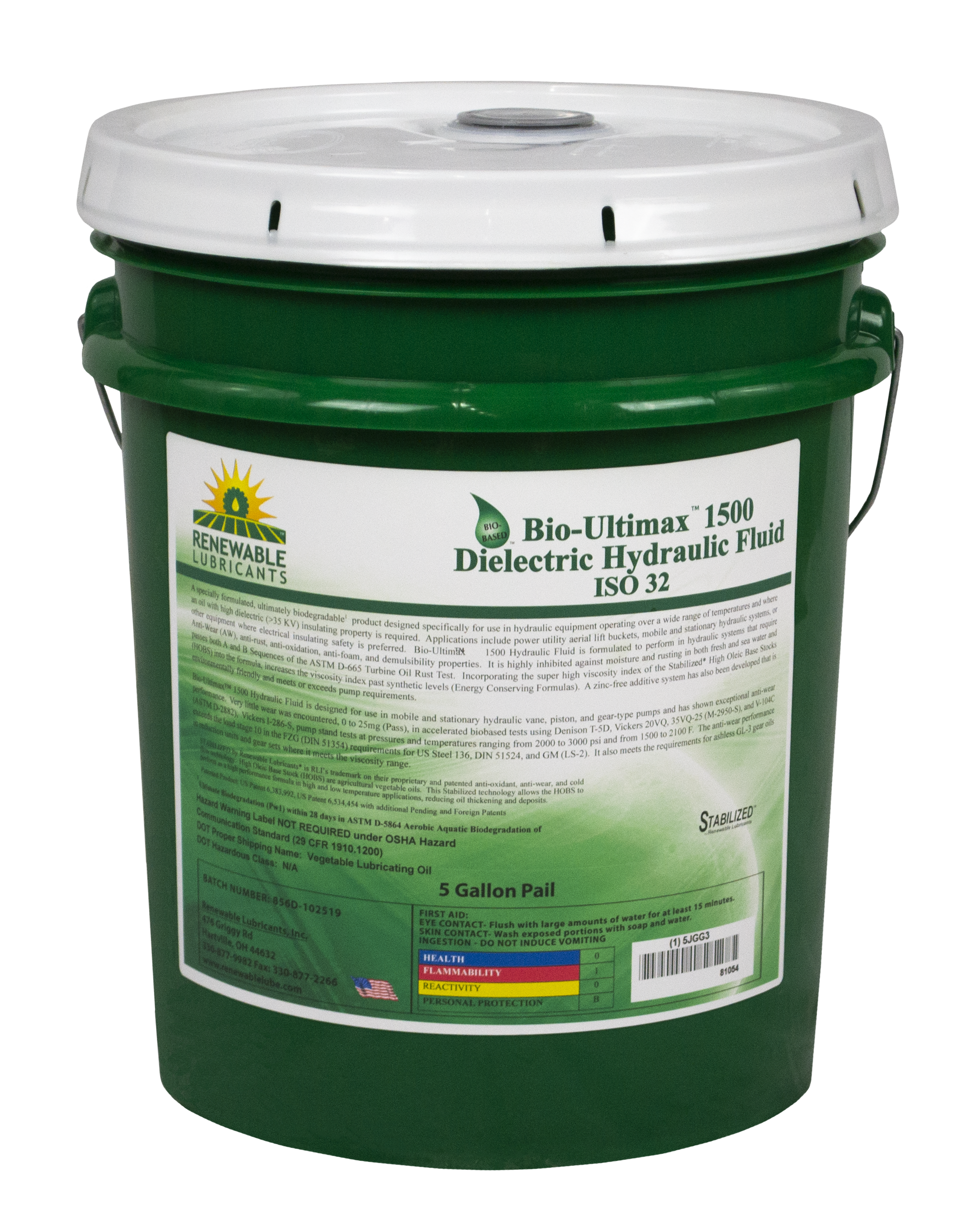 81054 Bio Ultimax 1500 Dielectric Hydraulic Fluid ISO 32 5 Gal