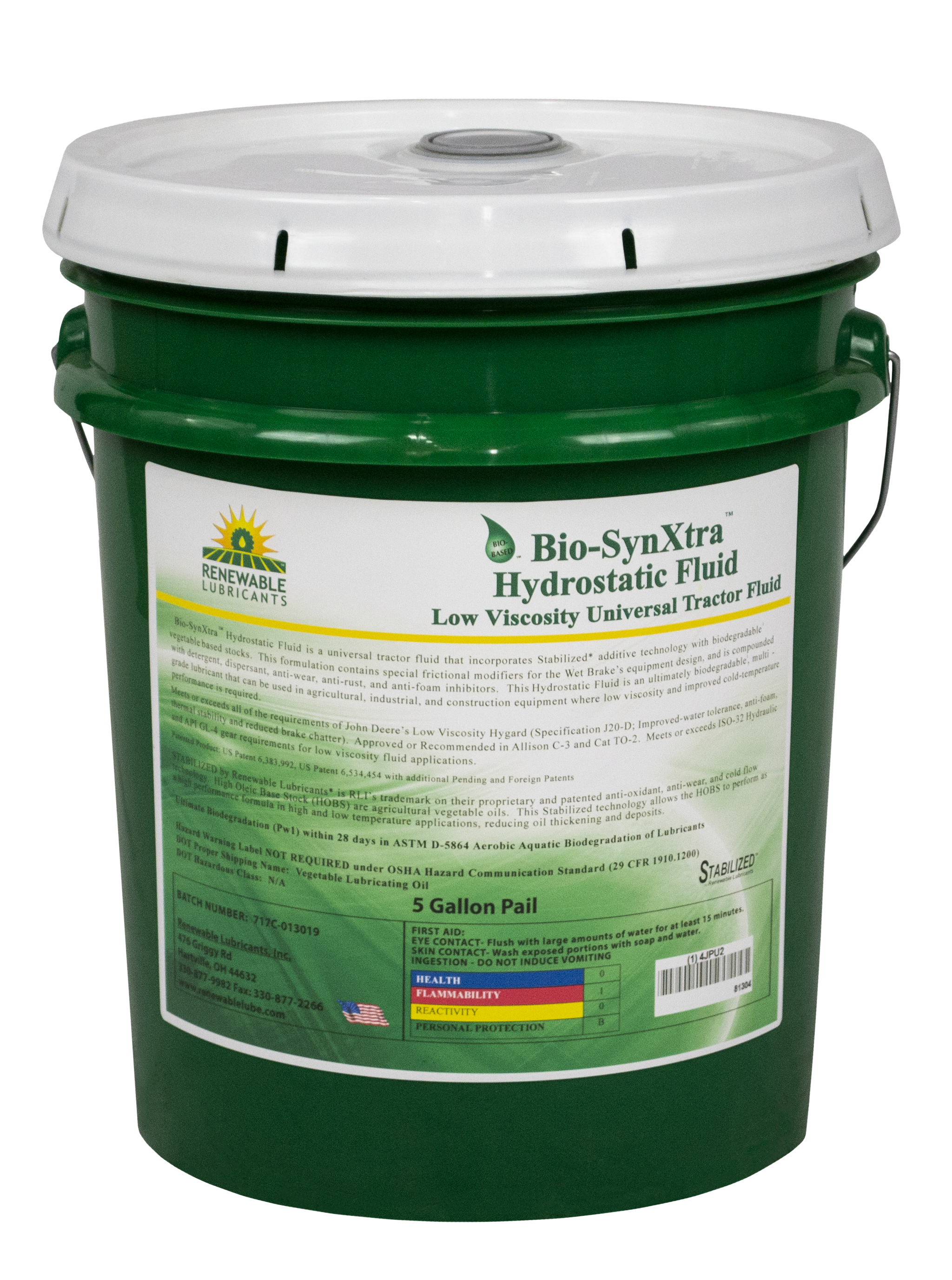 81304 Bio Syn Xtra Hydrostatic Fluid Low Viscosity 5 Gal Pail