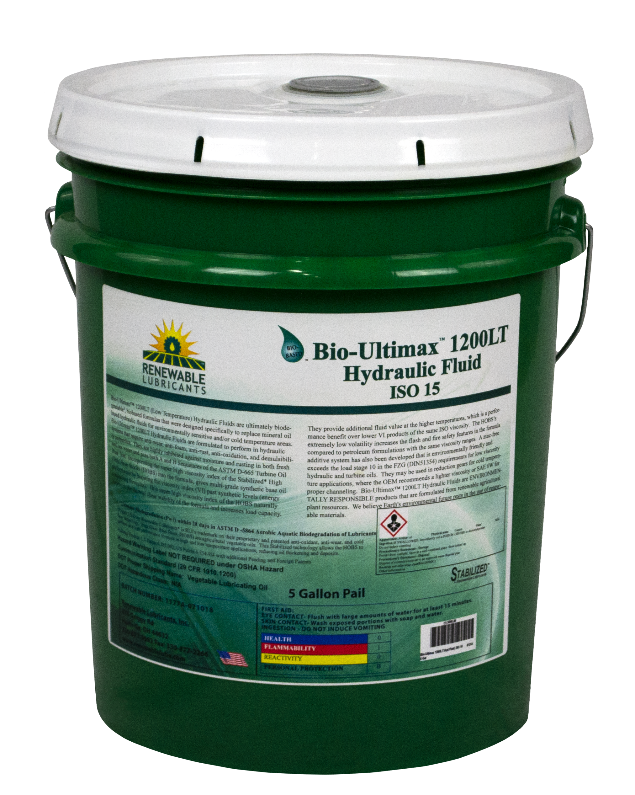 81314 Bio Ultimax 1200 LT Hydraulic Fluid ISO 15 5 Gal