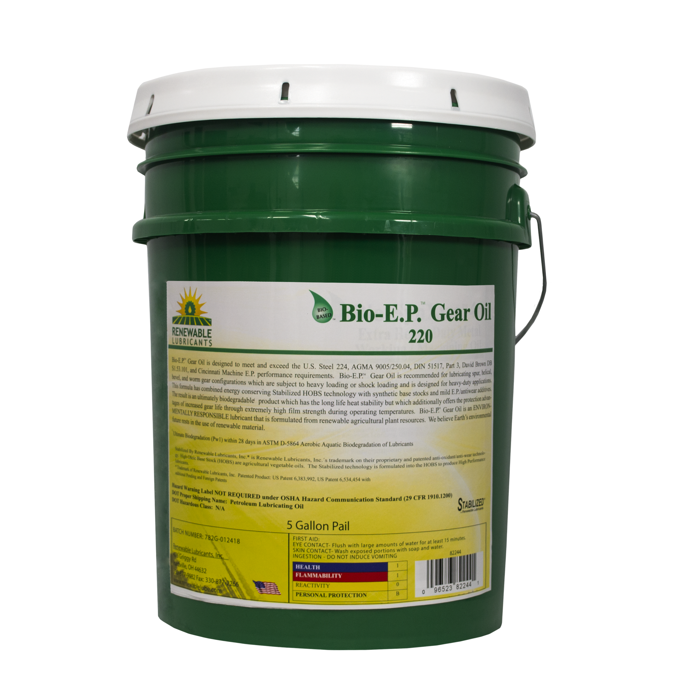 82244 Bio E P Gear Oil ISO 220 5 Gal Pail