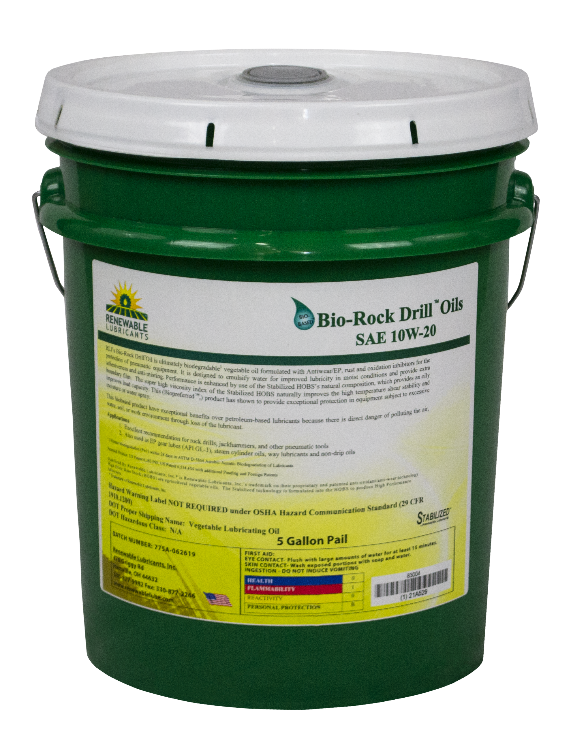 83004 Bio Rock Drill Oil 10 W20 Light 5 Gal Pail