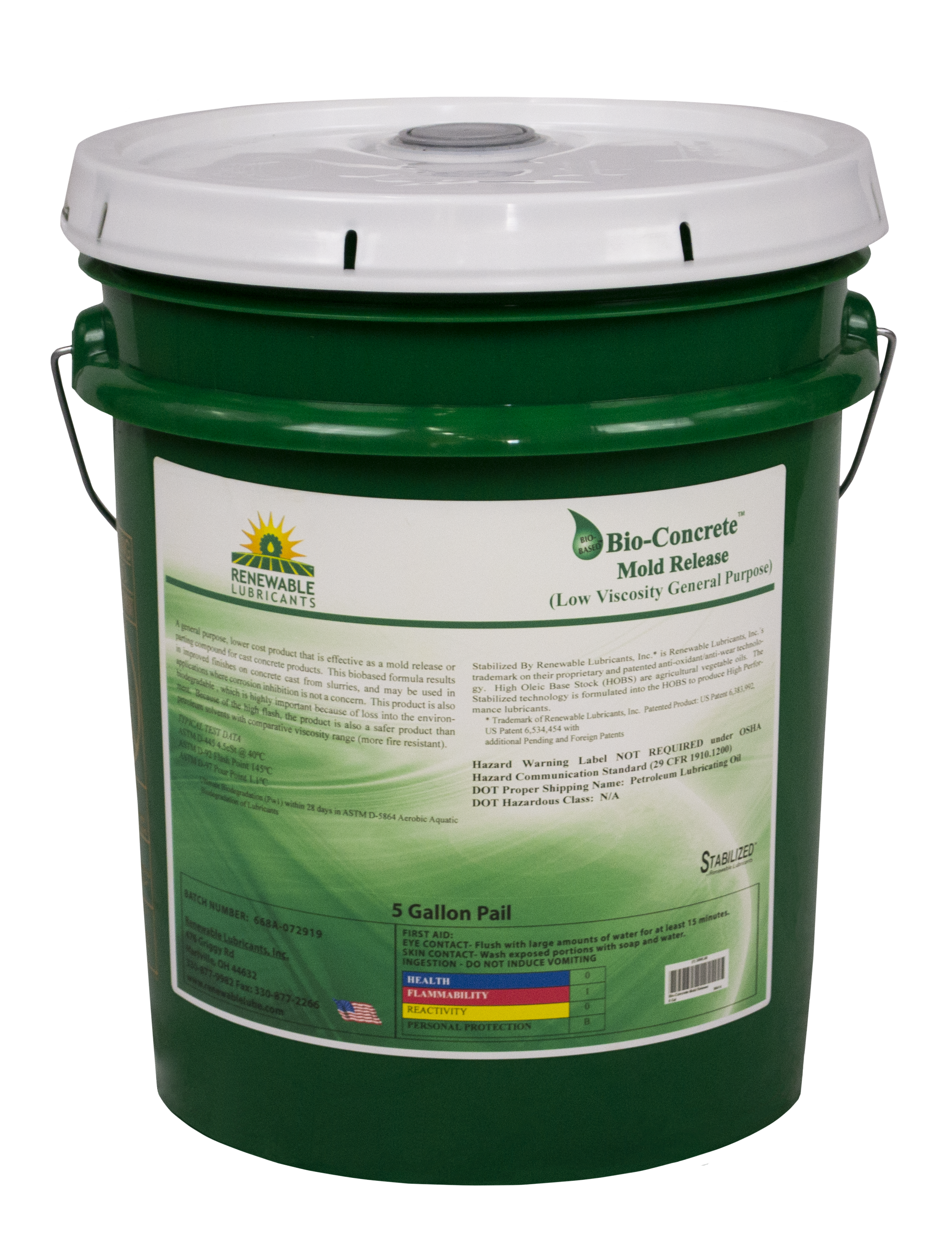 86414 Bio Concrete Mold Release Fluid Low Viscosity GP 5 Gal Pail